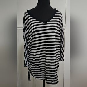 Venezia Black and White Striped Women's Top 18/20 2X